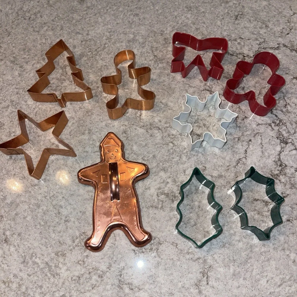 Vintage Aluminum Metal Copper Cookie Cutters Christmas Decor Lot Of 9
